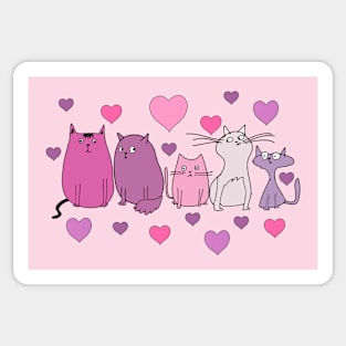 Five Cute Love Cats Sticker